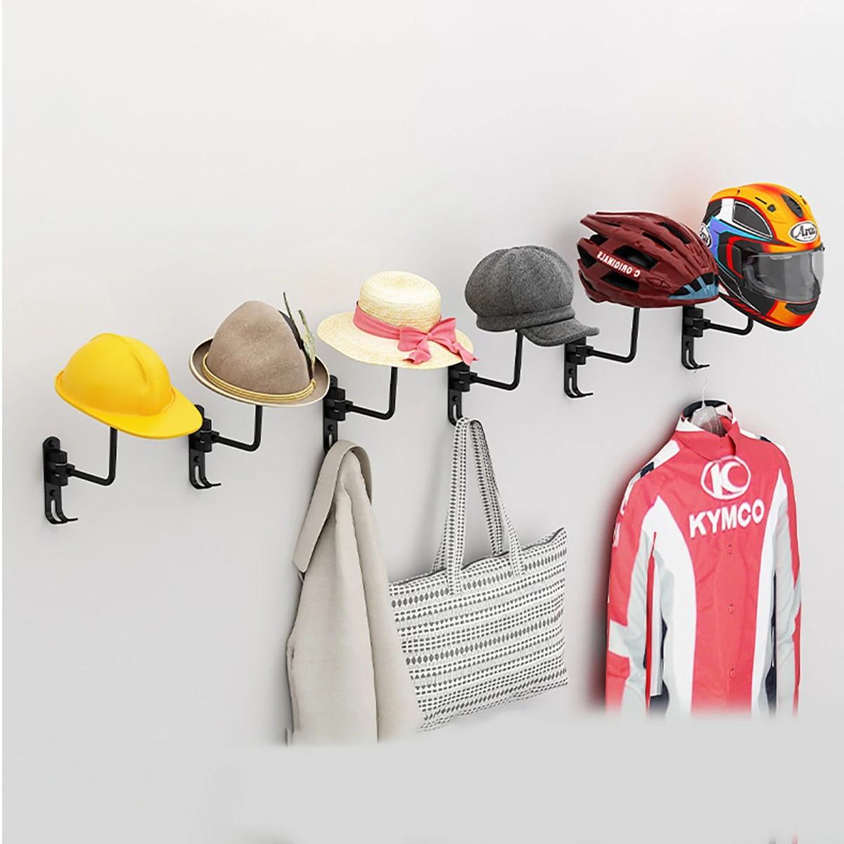 Heavy-Duty Aluminum Alloy 180° Rotatable Motorcycle Helmet Wall Rack, High-Quality Helmet Holder with Hooks, Reliable Storage for Helmets & Caps