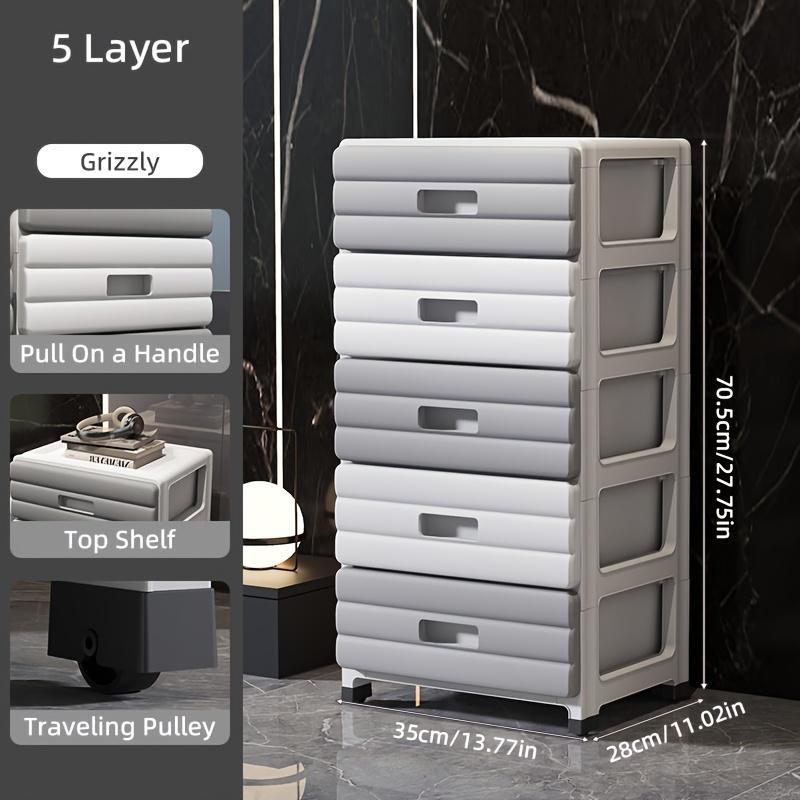 5-Drawer Plastic Storage Cabinet Organizer, Durable Polypropylene, Sliding Drawers, Minimalist Home Organization