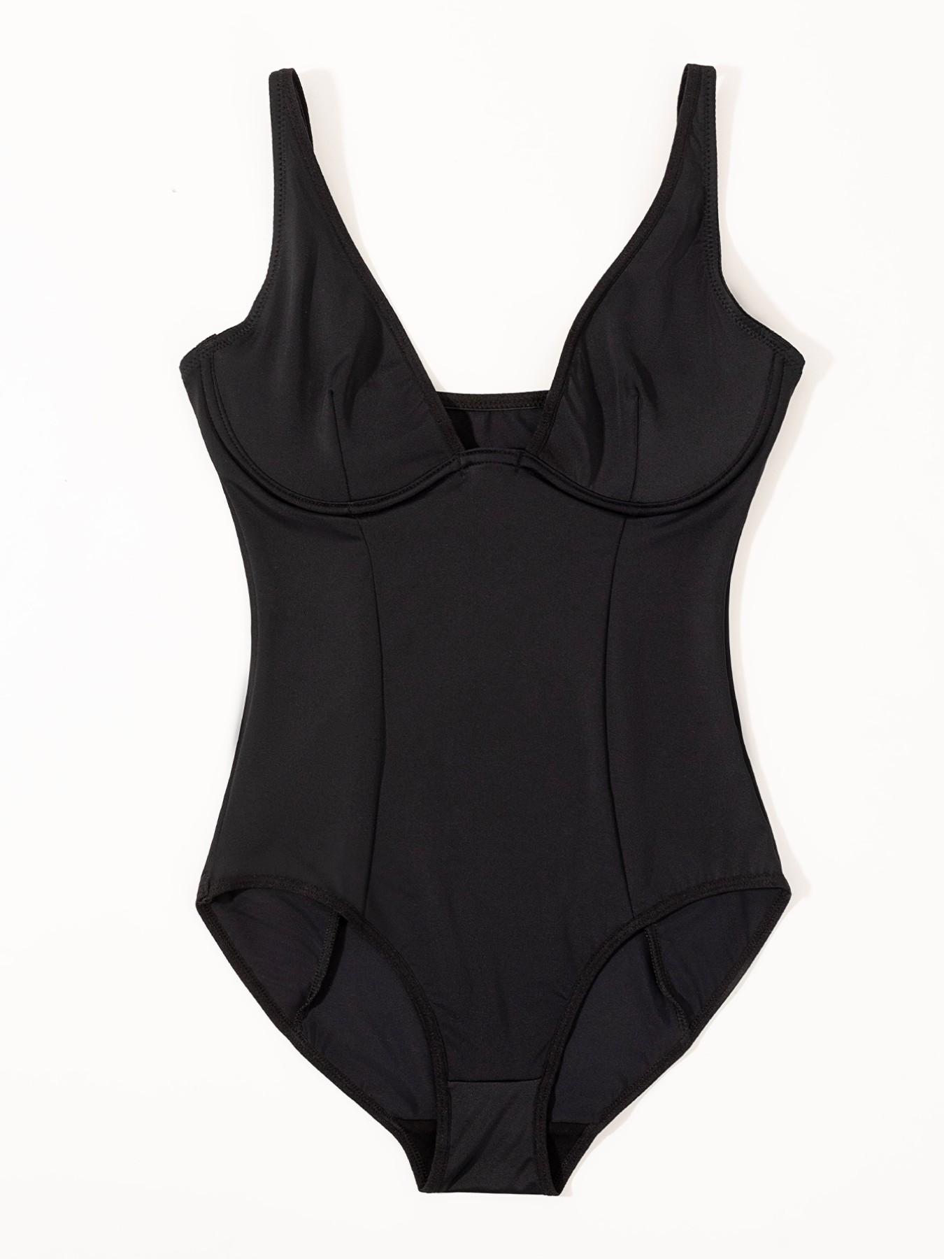 Women's Deep V Adjustable Thin-Strap No-Pad Waist-Slimming Push-Up Buttock-Lifting Shapewear Bodysuit – Thong Design – Black – Sizes S-XL – Suitable for Layering/Daily/Commute & More Scenarios