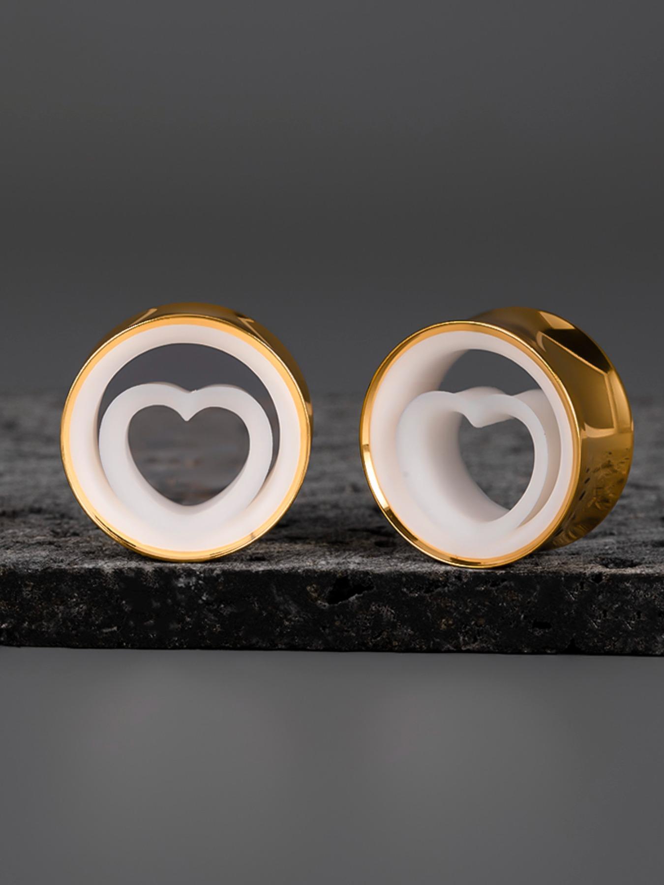 2pcs Y2K Heart Ear Gauges, Boho Style, Stainless Steel, Colorblock, Daily Wear, All Seasons, Best Gift for Pierced Babe