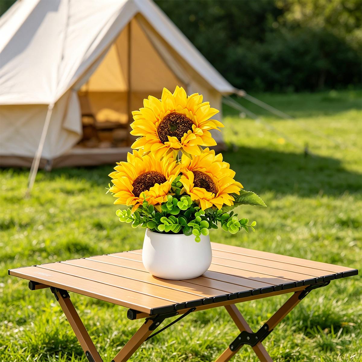 1pc Artificial Sunflower Arrangement in White Pot - Fake Yellow Sunflowers with Eucalyptus Greenery - No Maintenance Tabletop Decor for Home Office - Bright Floral Centerpiece, Housewarming Gift