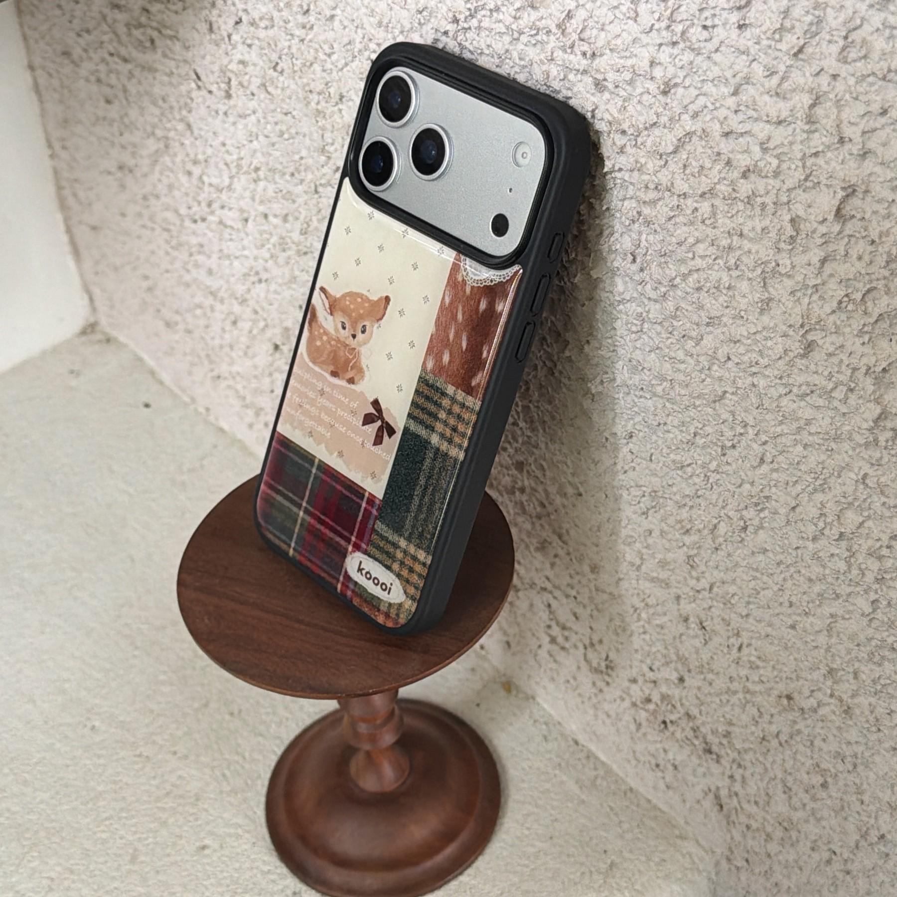 Creative Deer Patchwork Case for Apple iPhone 17 Pro Max, Fashionable Phone Cover, Border Grid Design, Stylish Mobile Protection