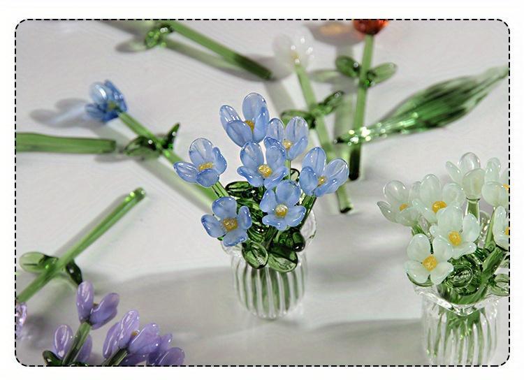 1 set (7 flowers+1 vase) glass simulation flower decoration ornaments, handcrafted mini glass flowers, DIY flower arrangement bouquets, faux flowers, Artificial mixed flower, Decorative Flowers Bouquet, suitable for gifting, event decorations