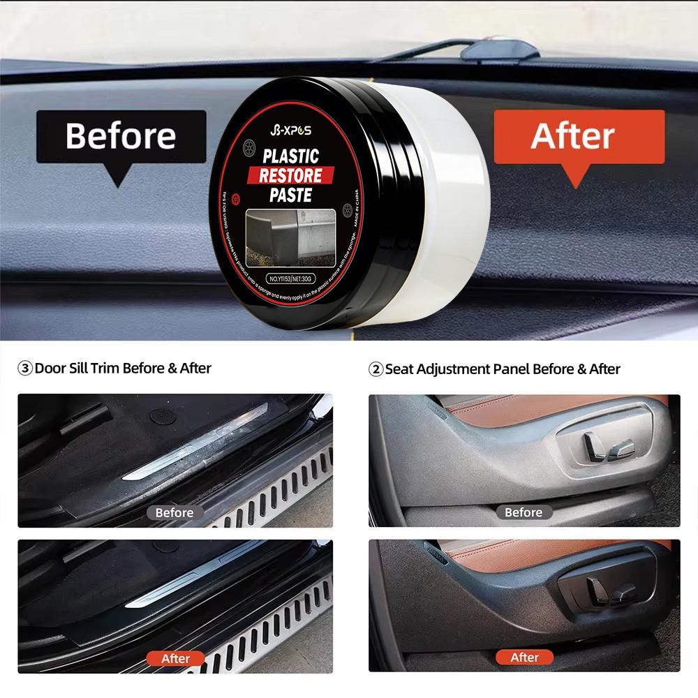 Car Plastic & Leather Restorer, Auto Plastic Rubber Exterior Repair, Restoration Wax for Shine, Seal & Brighten Vehicle Surfaces