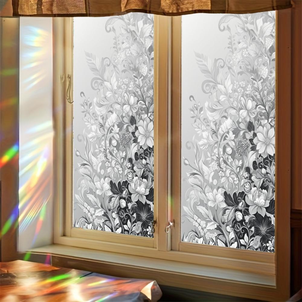 2D Flat Static Cling Floral Pattern Decorative Stickers Window Film Ornament Decoration Sticker For Living Room And Bedroom Removable Window Decals For Glass Windows