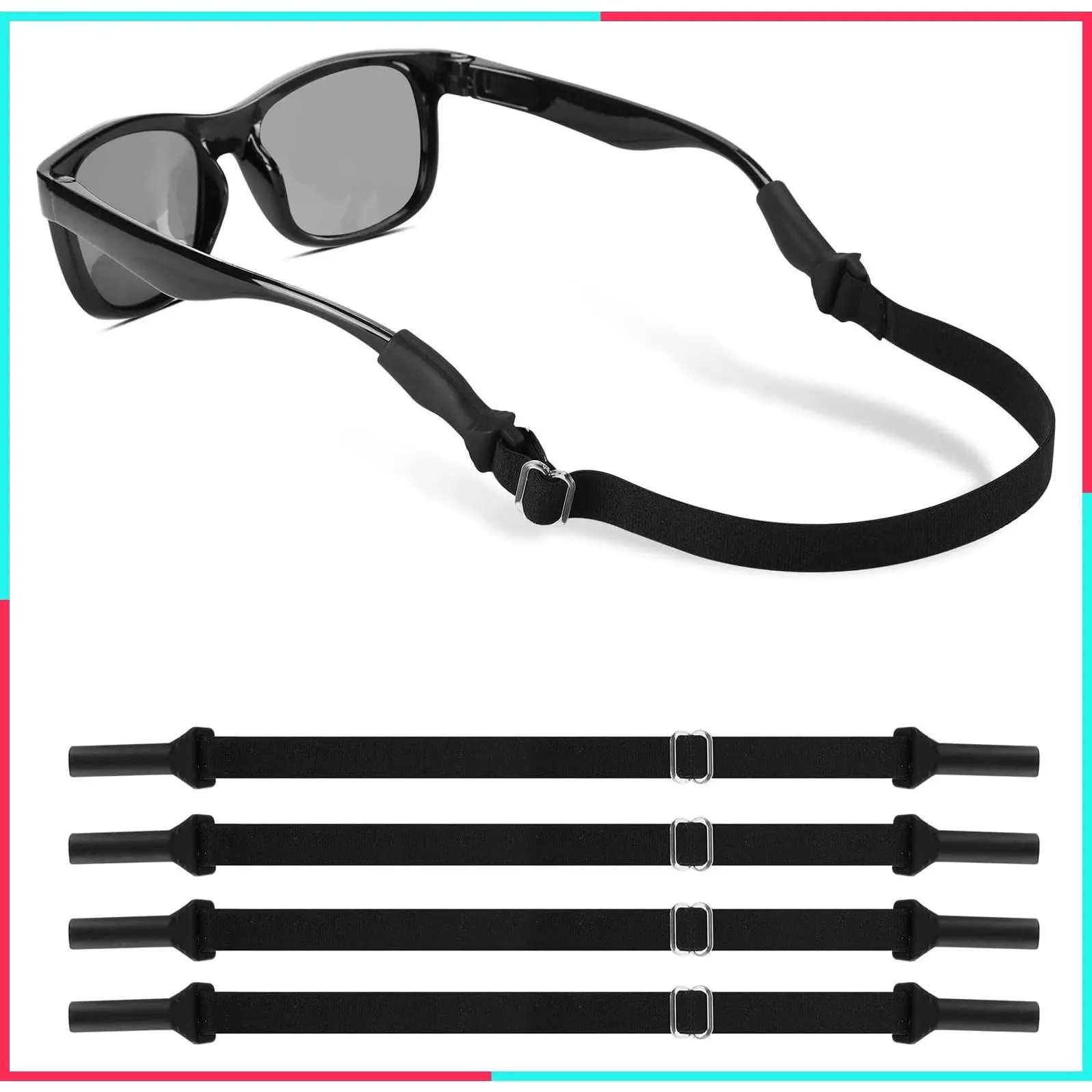 Kids Glasses Straps 6.5-10 inch Adjustable Sports Sunglasses Eyeglasses Holder Strap for Toddler Boys Girls Age 3-12 Years Eyewear Retainers 4pcs Black