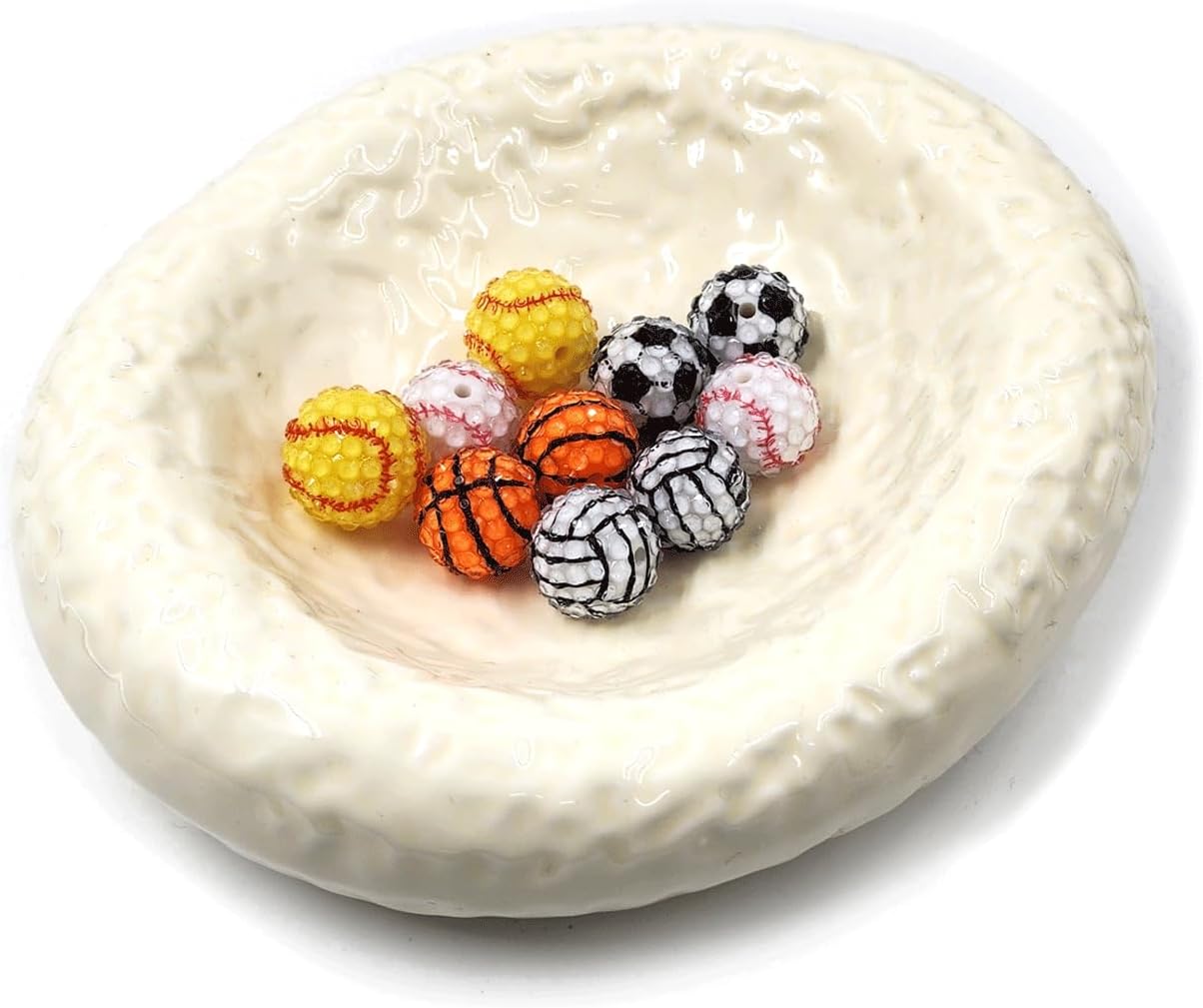 10PCS Sports Ball Acrylic Beads, Sports Theme Rhinestone Bead, Soccer Baseball Basketball Loose Spacer Beads Bulk for Jewelry Making Bracelets Necklaces Earrings DIY Crafts Supplies