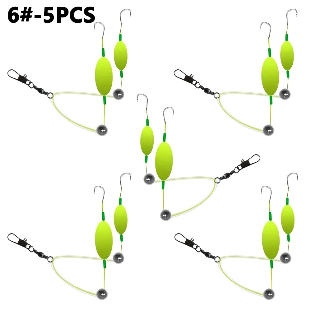 5-Pack Reverse Double Hook Rig Set with Floats and Weights, No-Tuning Design for European Carp Fishing, Suitable for Various Fish Sizes 4#-13#
