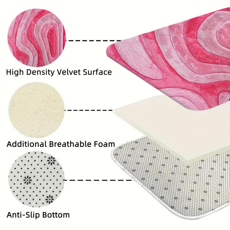2D Flat, 3pcs Bathroom Mat Set in Soft-Toned Abstract Pink Ripple Print, Includes Toilet Lid Cover and U-Shaped Toilet Mat, Made of Flannel with Soft Surface, Thanksgiving Decoration, 2D Flat