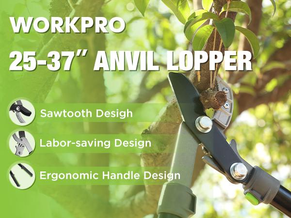 #JumpstartSale WORKPRO Extendable Anvil Lopper with Geared Mechanism, 25-37" Branch Cutter with 1.6" Cutting Capacity, Heavy Duty Garden Tree Trimmer with Steel Blade