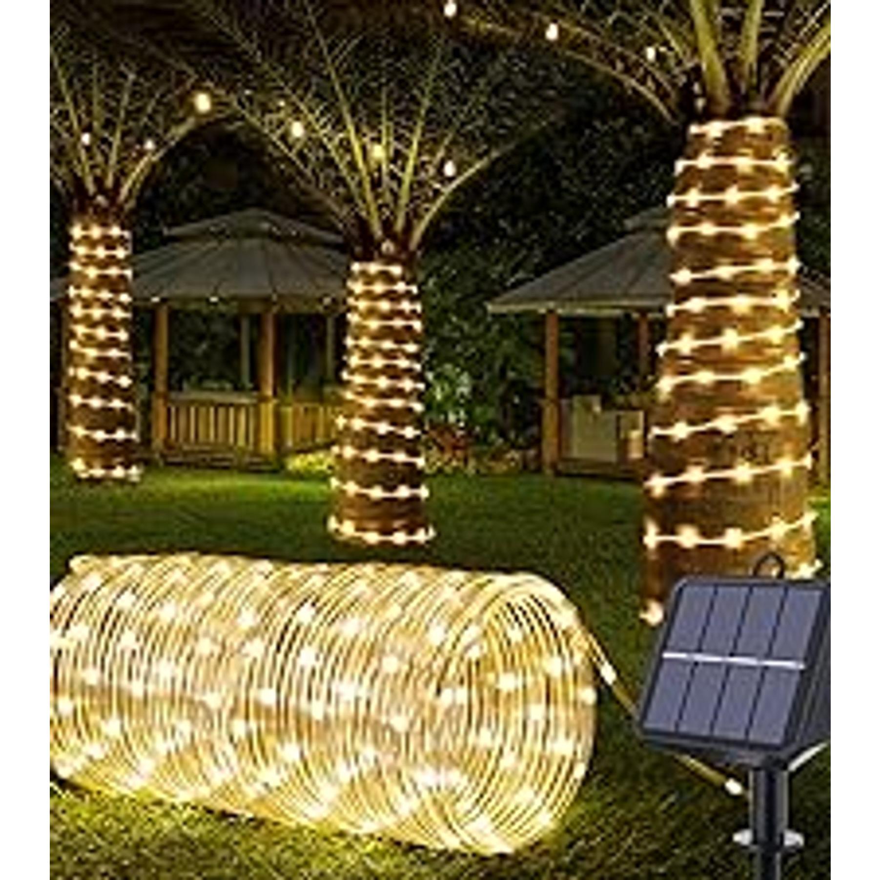Solar Rope Lights, 66ft 200LED Solar String Lights, 8 Modes Waterproof Solar Outdoor Light, Flexible Clear Trampoline Light for Garden Backyard Patio Deck Porch Pool Tree Decor - Warm White