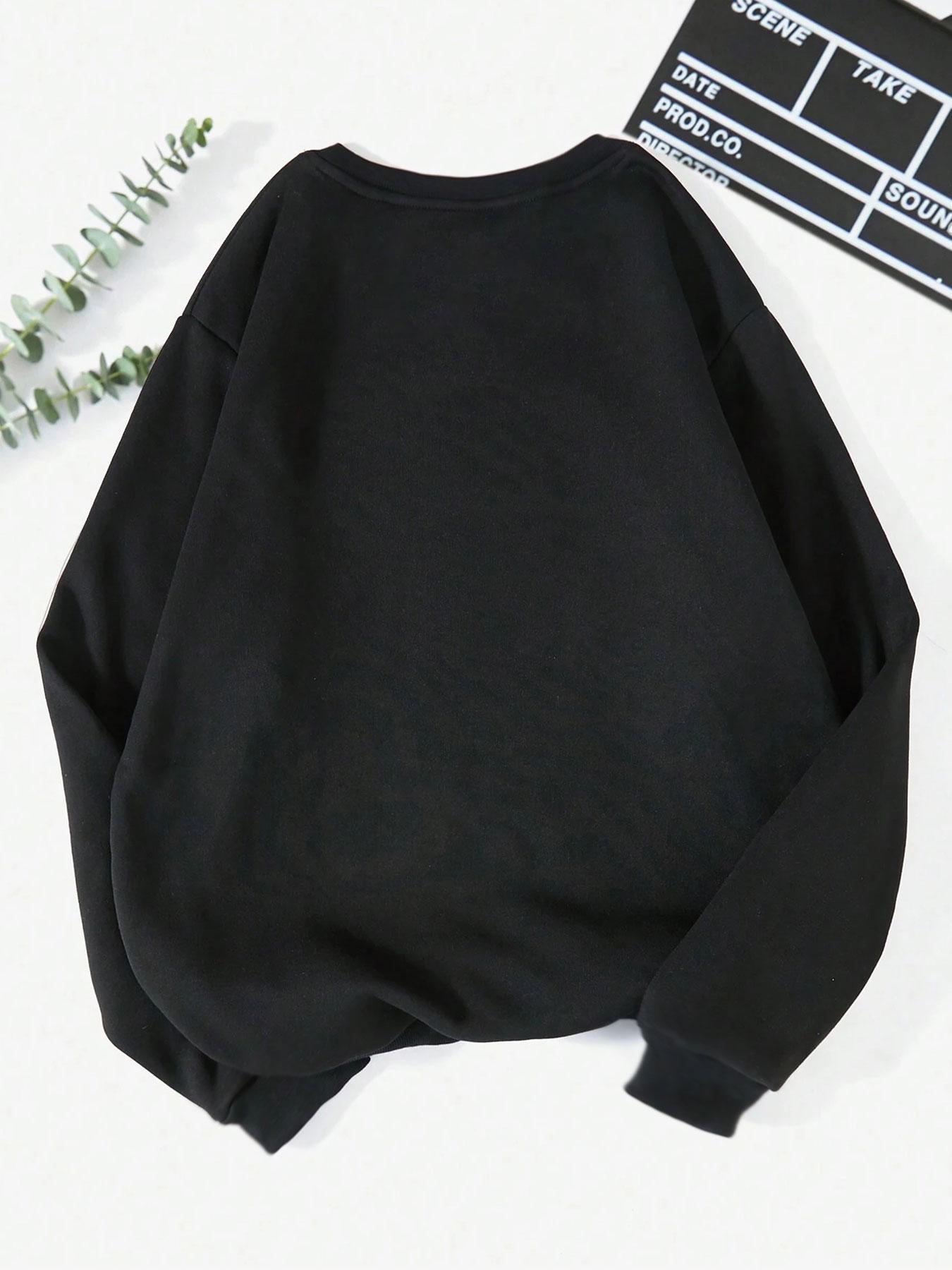 Women's Figure Print Drop Shoulder Sweatshirt, Casual Long Sleeve Round Neck Pullover for Fall & Winter, Women's Clothes for Daily Wear