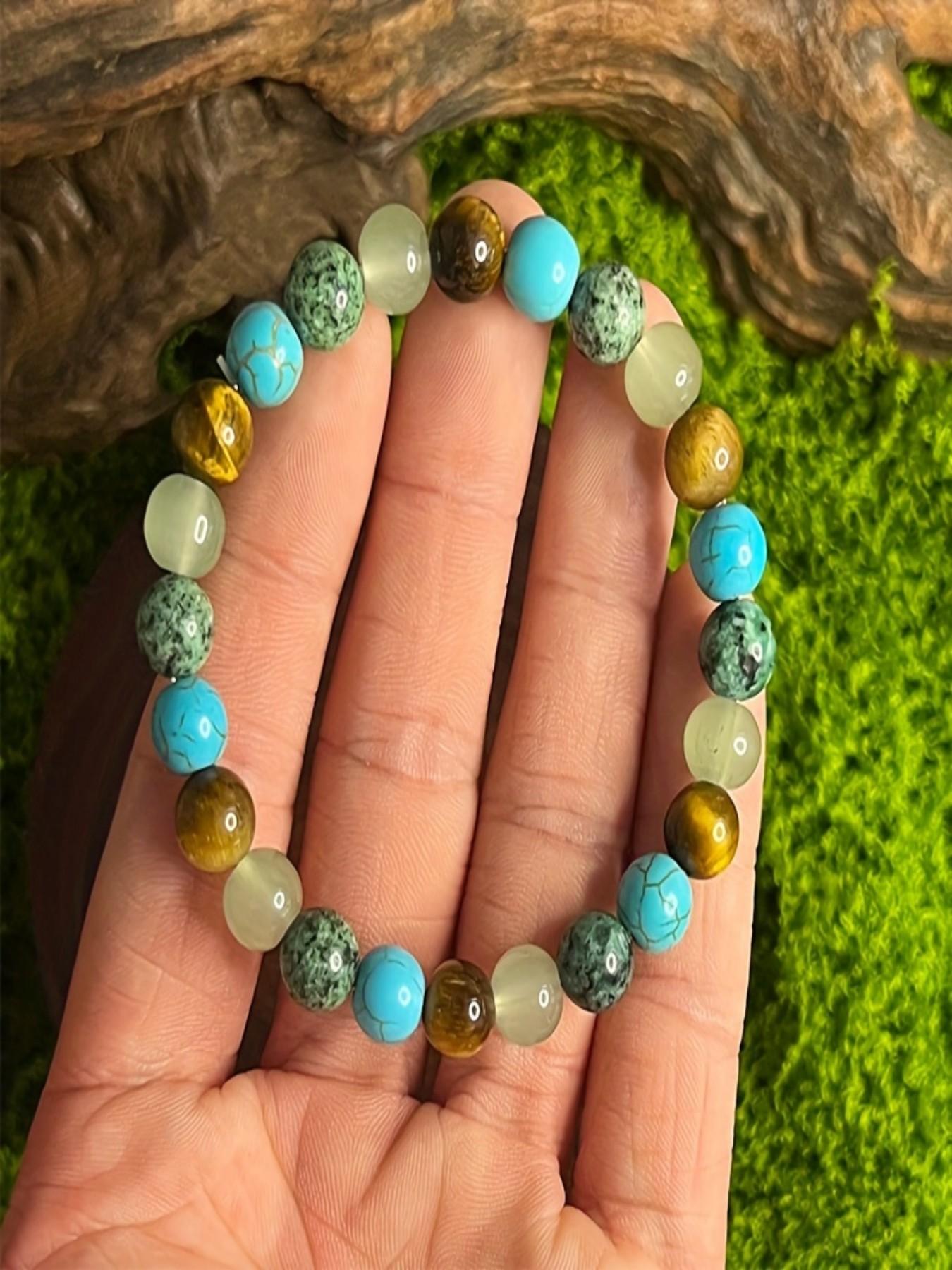 1pc Tiger's Eye Stone, Granite, Amethyst, Lapis Lazuli, Green Pine Stone,Anxiety Bracelet Tiger Eye Stone, African Turquoise Bracelet,Fashionable Commuter Bracelet, Versatile For Daily Wear,Jewelry for Men and Women, Perfect Gift