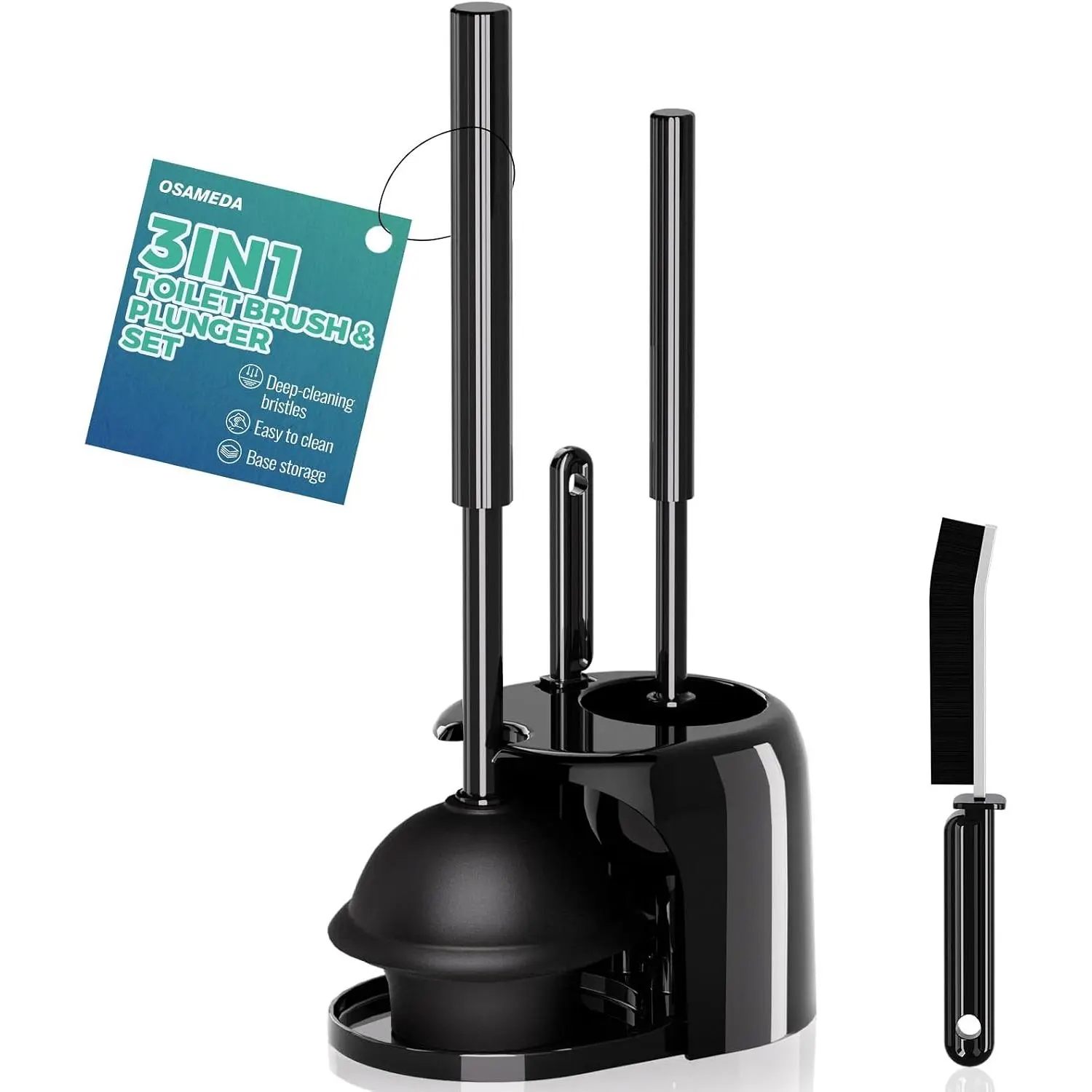 3 in 1 Brush and Plunger Set with Crevice Brush, Plunger and Brush Set with Long Handle, Plungers for Accessories, Plunger with Holder, Black| Black decor, apartment, home, supplies, for apartment living