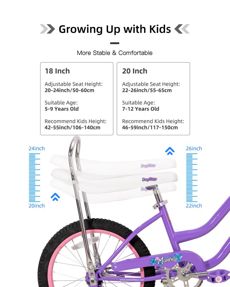 JOYSTAR 20 Inch Ages 7-12 Years Old Girls Bike with Training Wheels Banana Seat Girls Front Handbrake Coaster Brakes