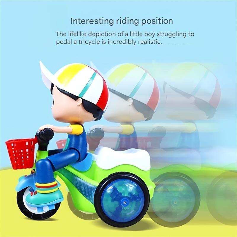 Creative Stunt Tricycle Toy for Boys and Girls with Led Lights ,Toddler Electric Tricycle Toy Motorcycle with 360° Rotationand Multi-Function Design Toddler Ride-on Toy Without Battery