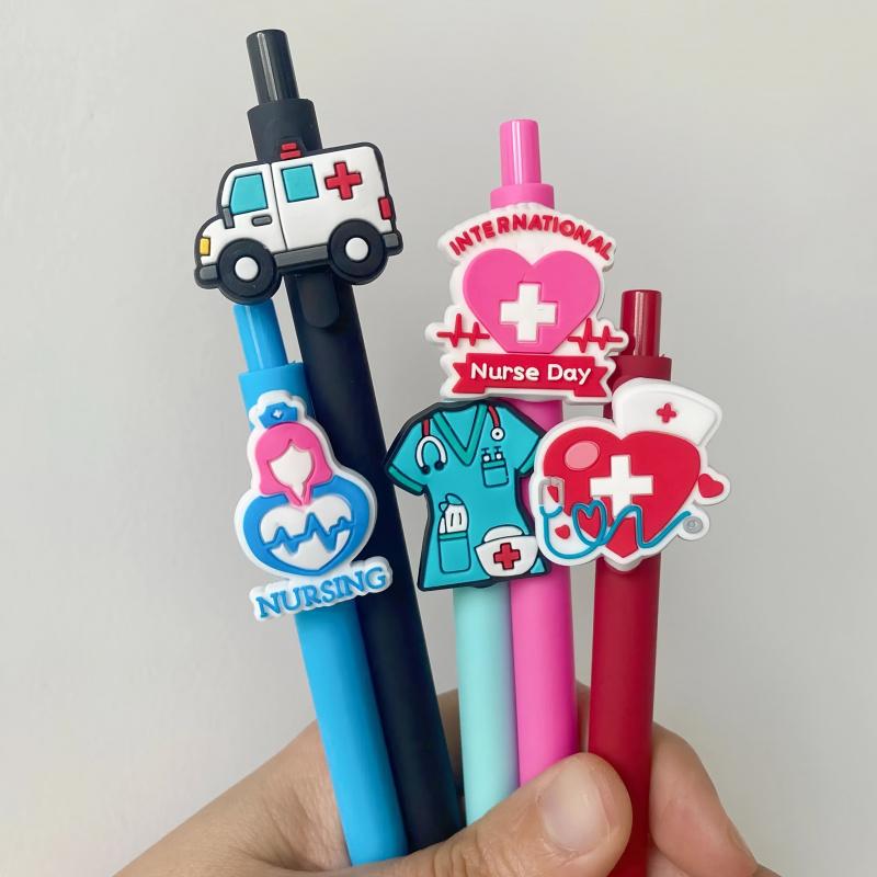 20/30pcs Cute Nurse-Themed Pens with Medical & Heart Patterns. Retractable black ink ballpoint pens, ideal for nurses, medical assistants and students. Perfect gifts for Nurse Week