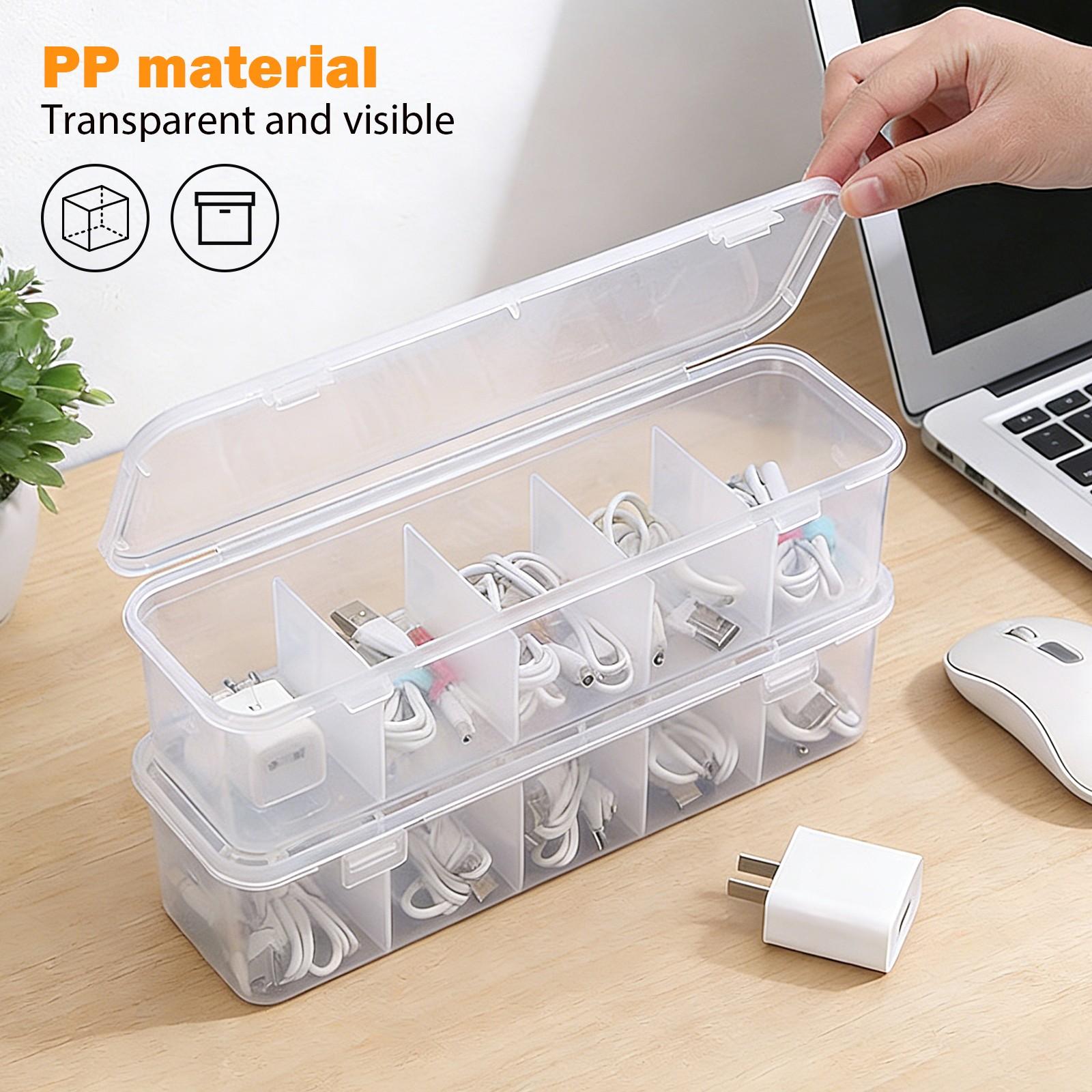 2-Pack Large Capacity Transparent Storage Box with Clips, 5 Compartments, Food-Grade PP Material, Dustproof Lid, Multi-Use for School/home/kitchen/bathroom