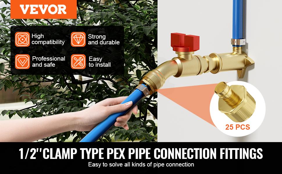 VEVOR Pipe Fittings, 1/2 25PCS Brass Pipe Fittings, Clamp-style 1/2 NPT External Thread Pipe Connector Brass Air Fittings, Plumbing Fittings NPT Adapter for Heating/Shower Systems, Water Pipes VEVOR Pipe Fittings, 1/2 25PCS Brass Pipe Fittings, Clamp-style 1/2 NPT External Thread Pipe Connector Brass Air Fittings, Plumbing Fittings NPT Adapter for Heating/Shower Systems, Water Pipes