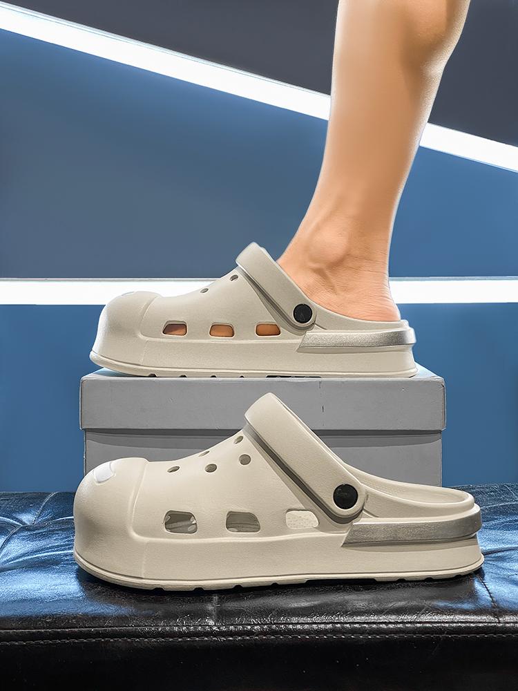 Women's Black Closed-Toe Clogs: Breathable Hollow + Anti-Slip Sole, Bathroom Home Lazy Shoes