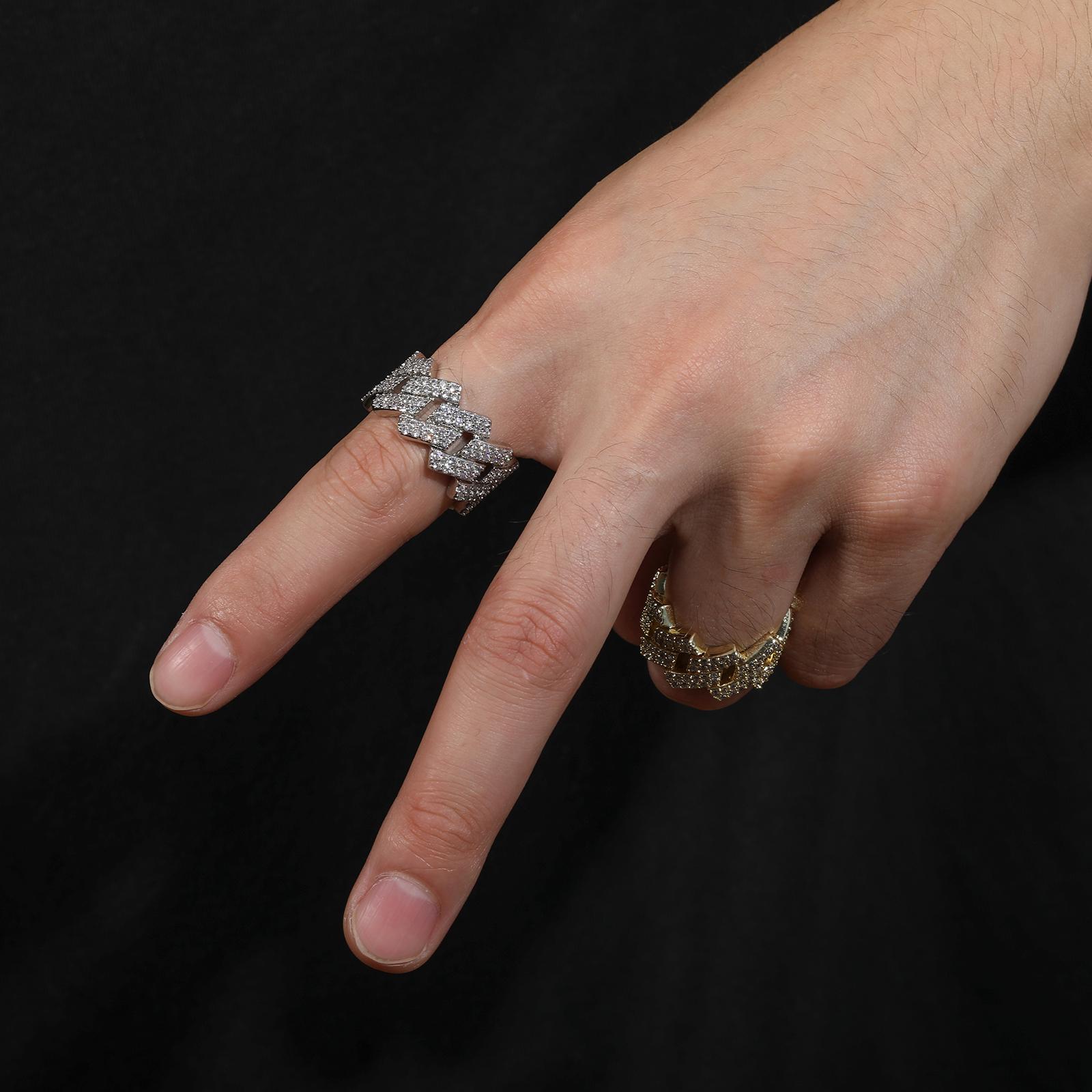 【#R43】New VVS Synthetic Moissanite Wave Rings For Women Men 2 Row Engagement Wedding Hip Hop Fine Jewelry 925 Sterling Silver Ring Gifts