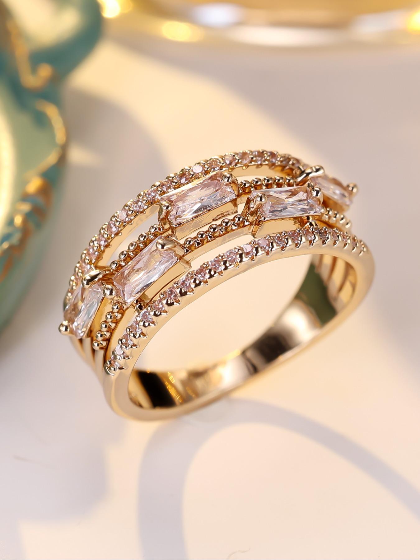 1 Piece Multi-Layer Rings with Rhinestones, Stackable Design Dainty Stacking Rings Engagement Ring Gift for Parties & Birthdays, Perfect Daily Wear Jewelry Gift