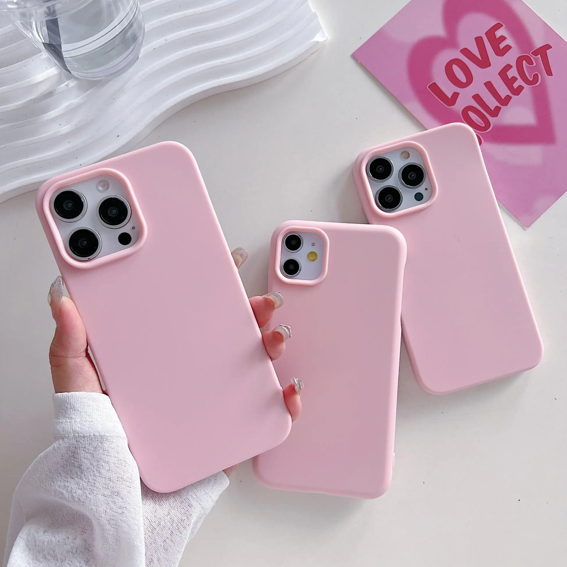 Shockproof Pink Silicone Soft Phone Case for iPhone 11-17 Pro Max, Durable Ultra-Thin Cellphone Protection Cover, Mobile Phone Accessory