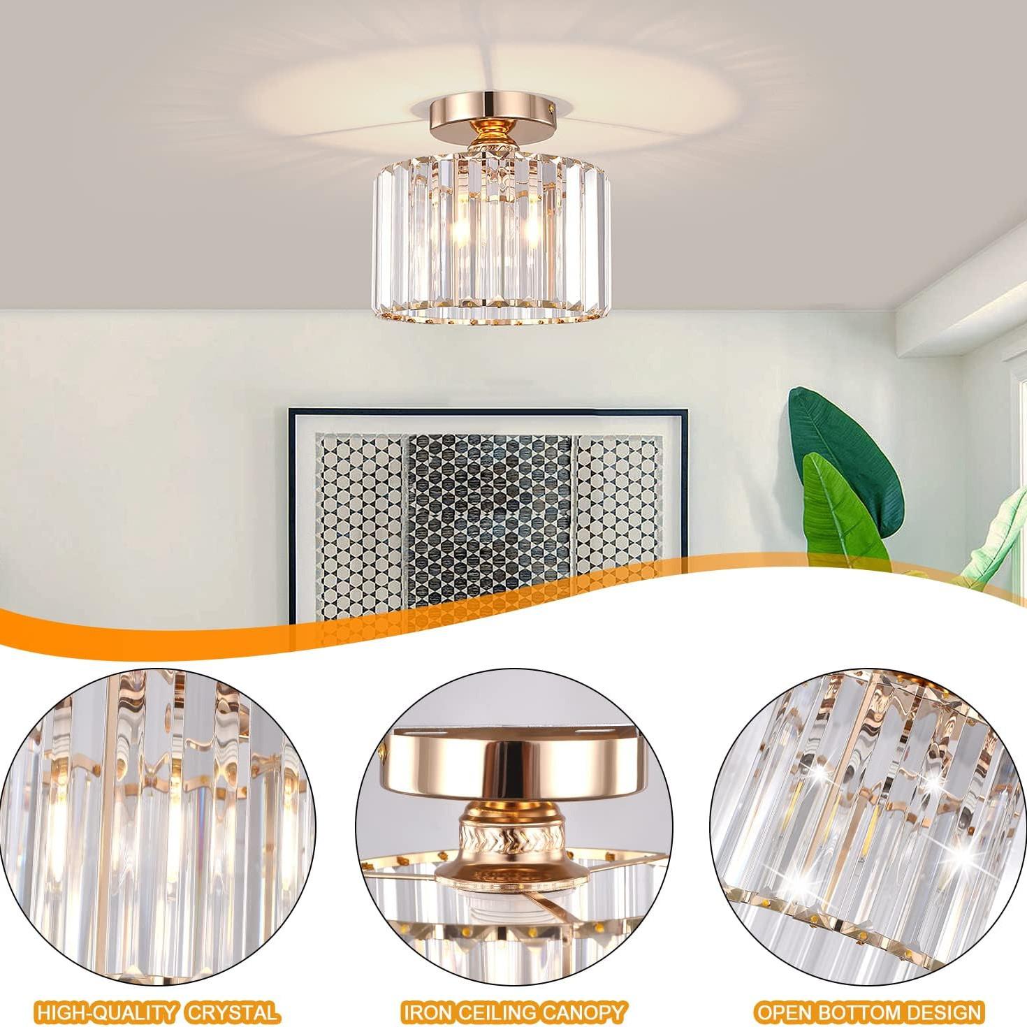 Crystal Ceiling Light, Modern Round 22cm Dimmable Embedded Crystal Lamp, Luxurious Glossy Finish, E27 3 Color Temperature Base