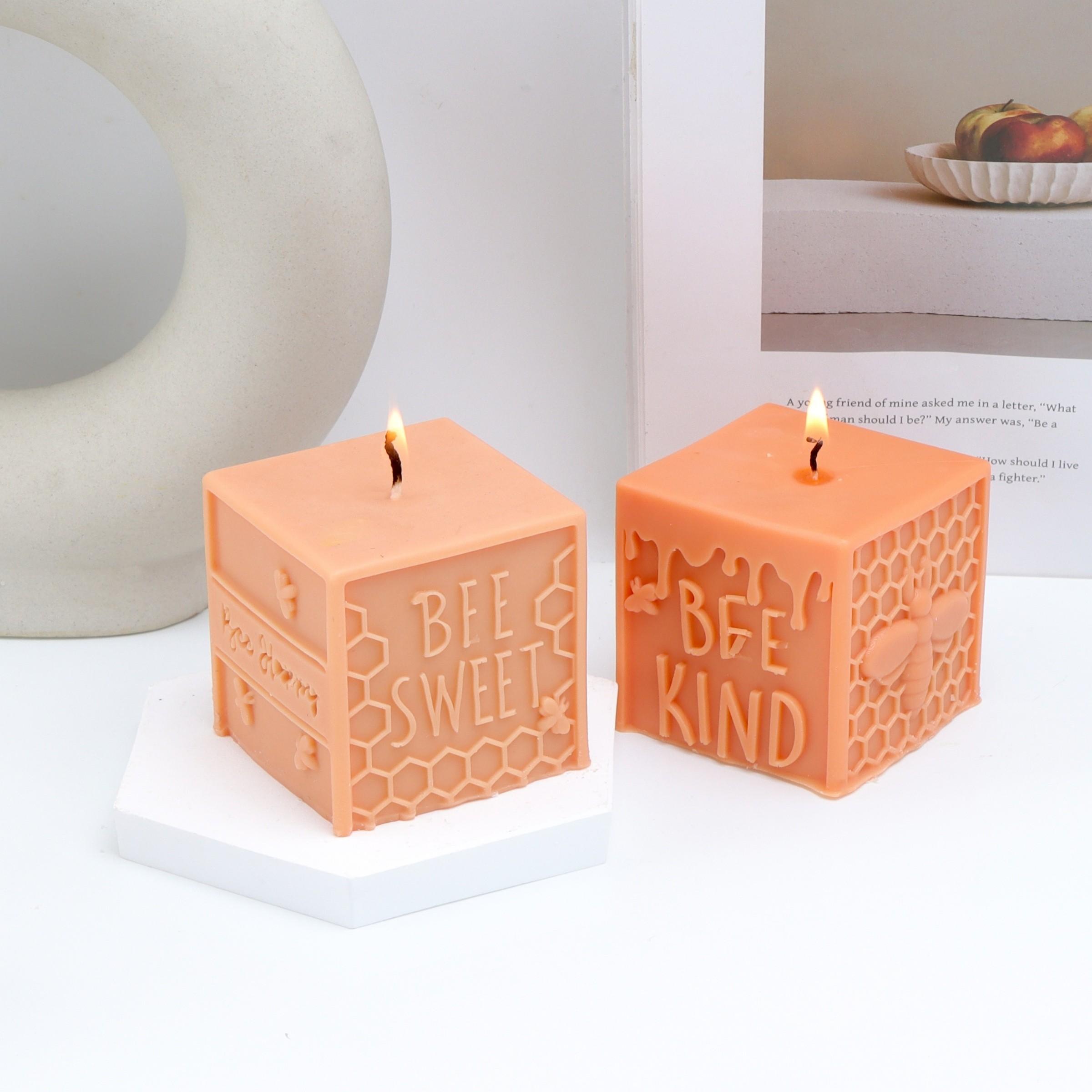 Bee Theme Candle Silicone Mold 3D Cube Bee Kind Honeycomb & Honey Pot Moulds for DIY Candle, Soap, Resin Craft, Cute Handmade Gifts