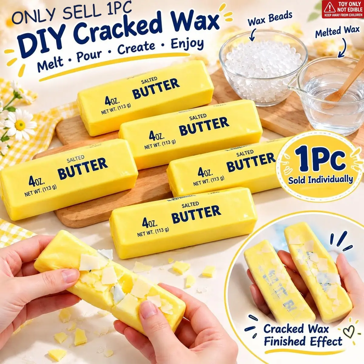 DIY Butter Squishy Kit, Cracked Wax Making Supplies with Clear Wax Beads, Transparent Melted Wax & Butter Stick Squishy, Creative Crafting Kit for DIY Lovers, Decompression Squishy Maker
