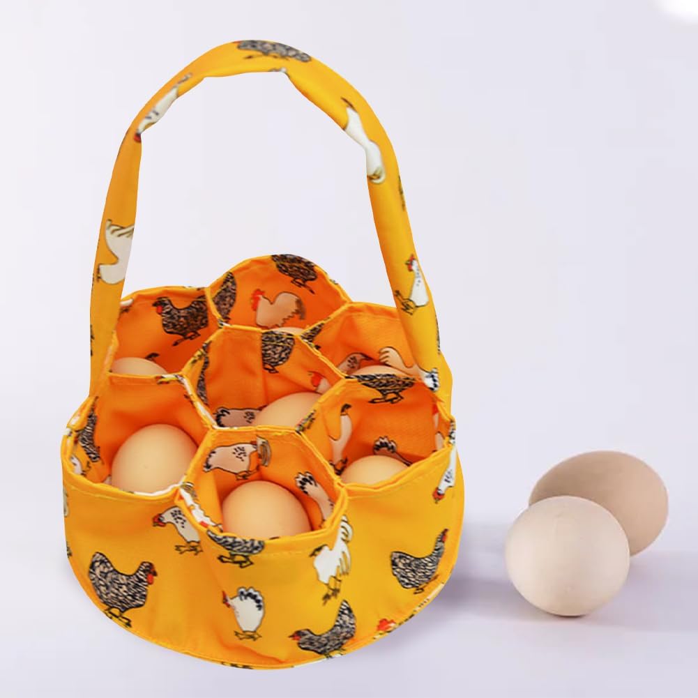 Egg Basket for Gathering  Eggs, Canvas Egg Collecting Basket with 7 Pouches and Long Handle, Egg Carrier for Chicken Coop Collection and Countertop Storage
