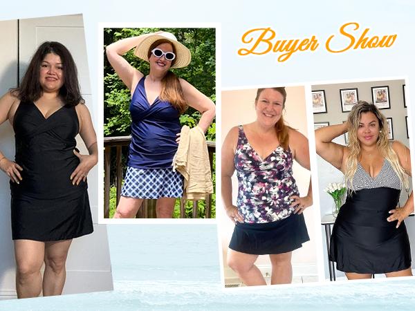 Daci Women Plus Size Two Piece Tankini with Skirt Tummy Control Bathing Suits V Neck Swimsuits