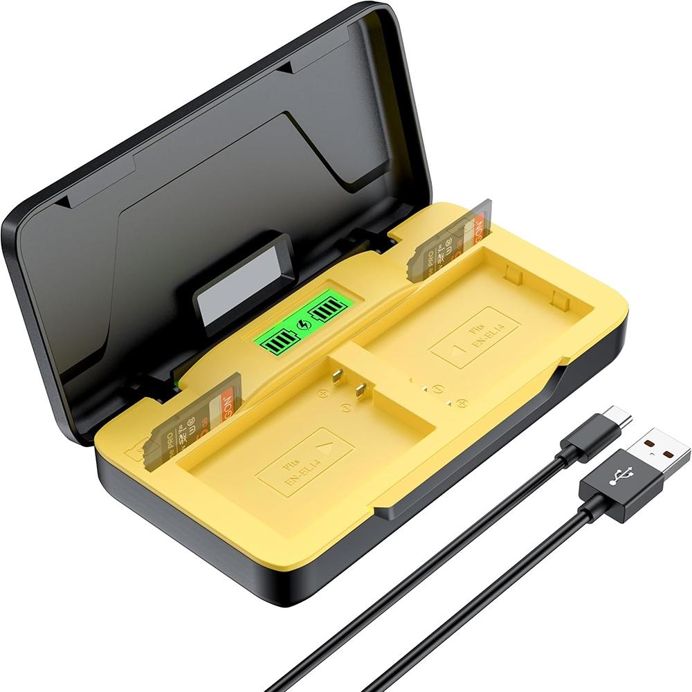 1Pcs EN-EL14 camera battery charger, supports PD20W fast charging - dual slot simultaneous charging, LCD display charging status, suitable for Nikon EN-EL14 batteries and compatible with: Nikon cameras D3100, D3200, D3300, D3400, D3500, D5100, D5200 (char