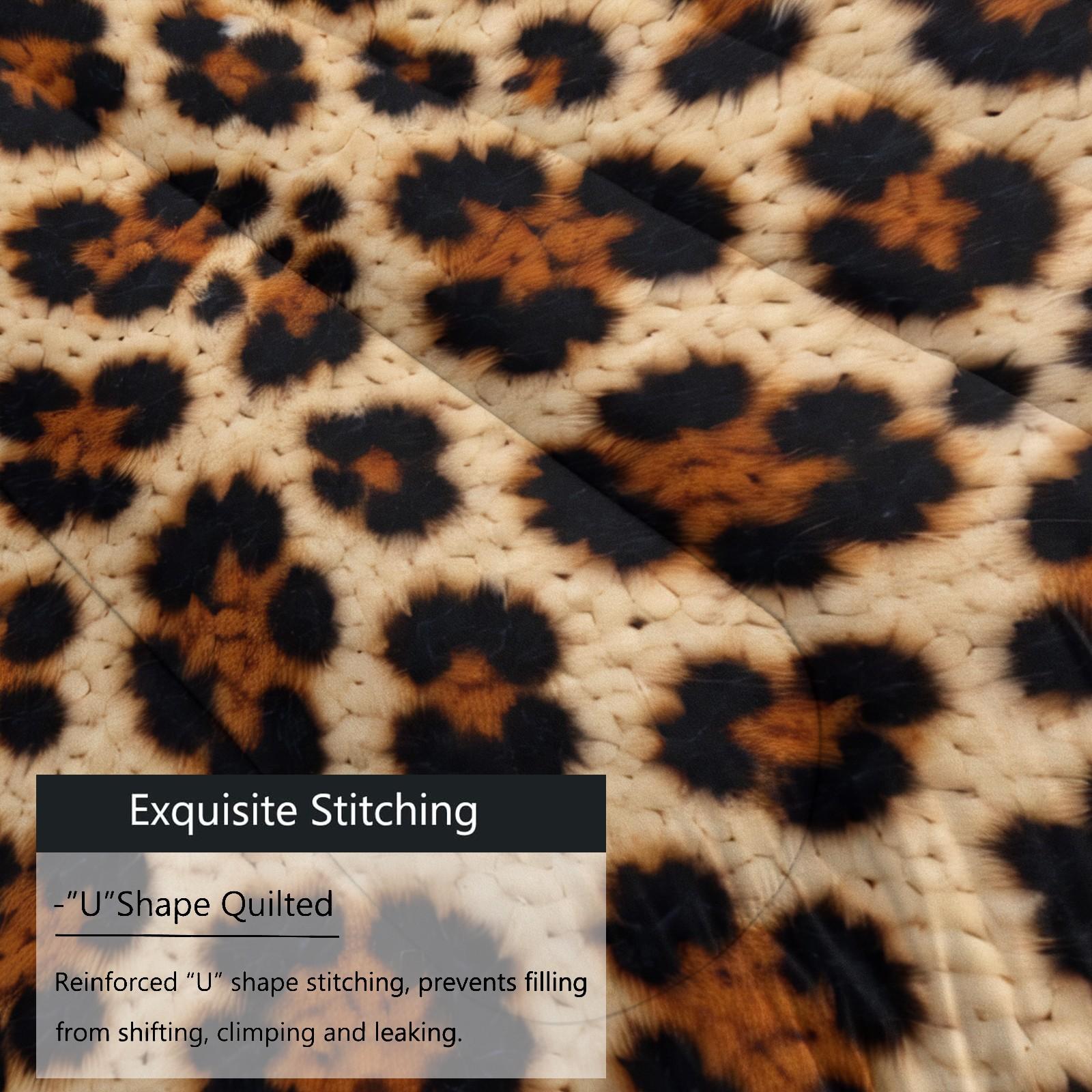 2/3 Pcs Classic Leopard Print Comforter Set (with Filling, without Pillow Insert), All-Season Machine Washable Pet Hair Resistant Bedding, Portable Decor For RV, Dorm And Travel