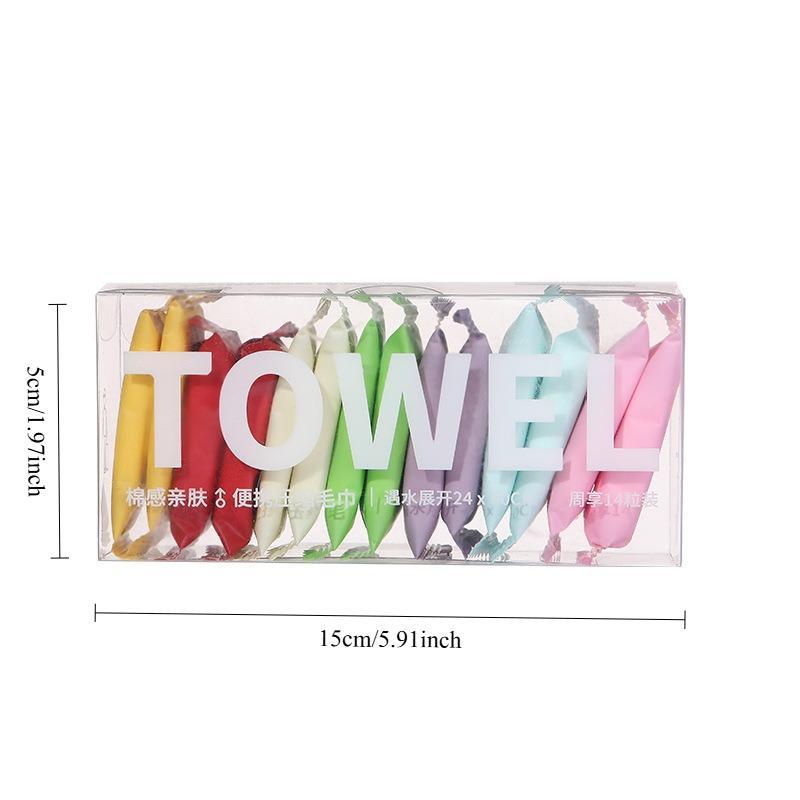 1pack of 14pcs，Disposable Compressed Towels, Portable Independent Packaging, Boxed Thickened Large Size, Travel Face Towel Must-Have