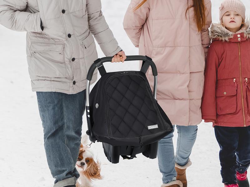 Orzbow Winter Baby Car Seat Cover with Front Zipper Door, Cold Weather Carseat Cover Canopy, Side Breathable, Rain, Snow, and Wind Proof