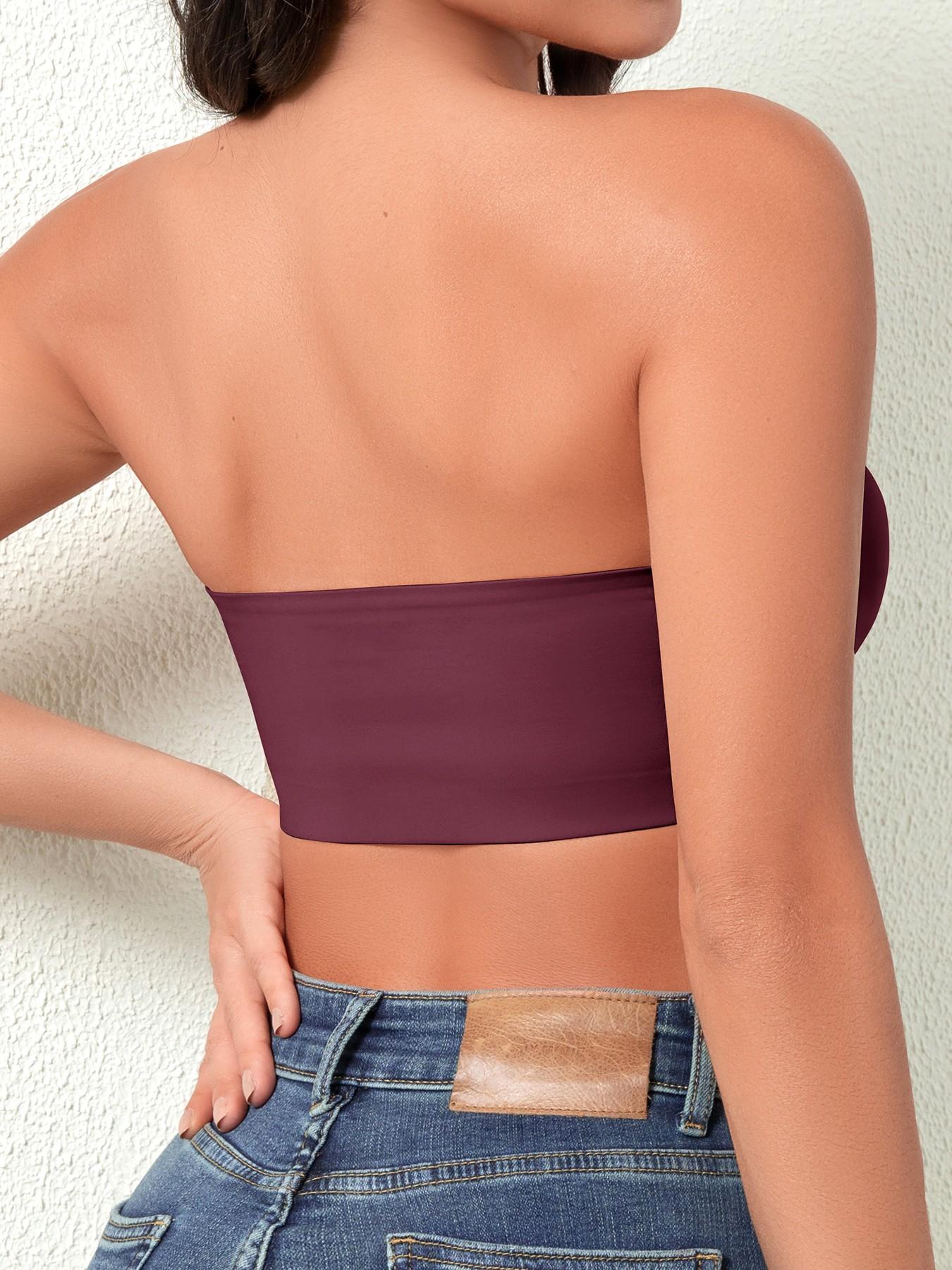 Women's Strapless Bralette, No Steel Cup Design, Soft Fit Daily Wear, Plain Pattern, Buckleless Style, All Season Comfort