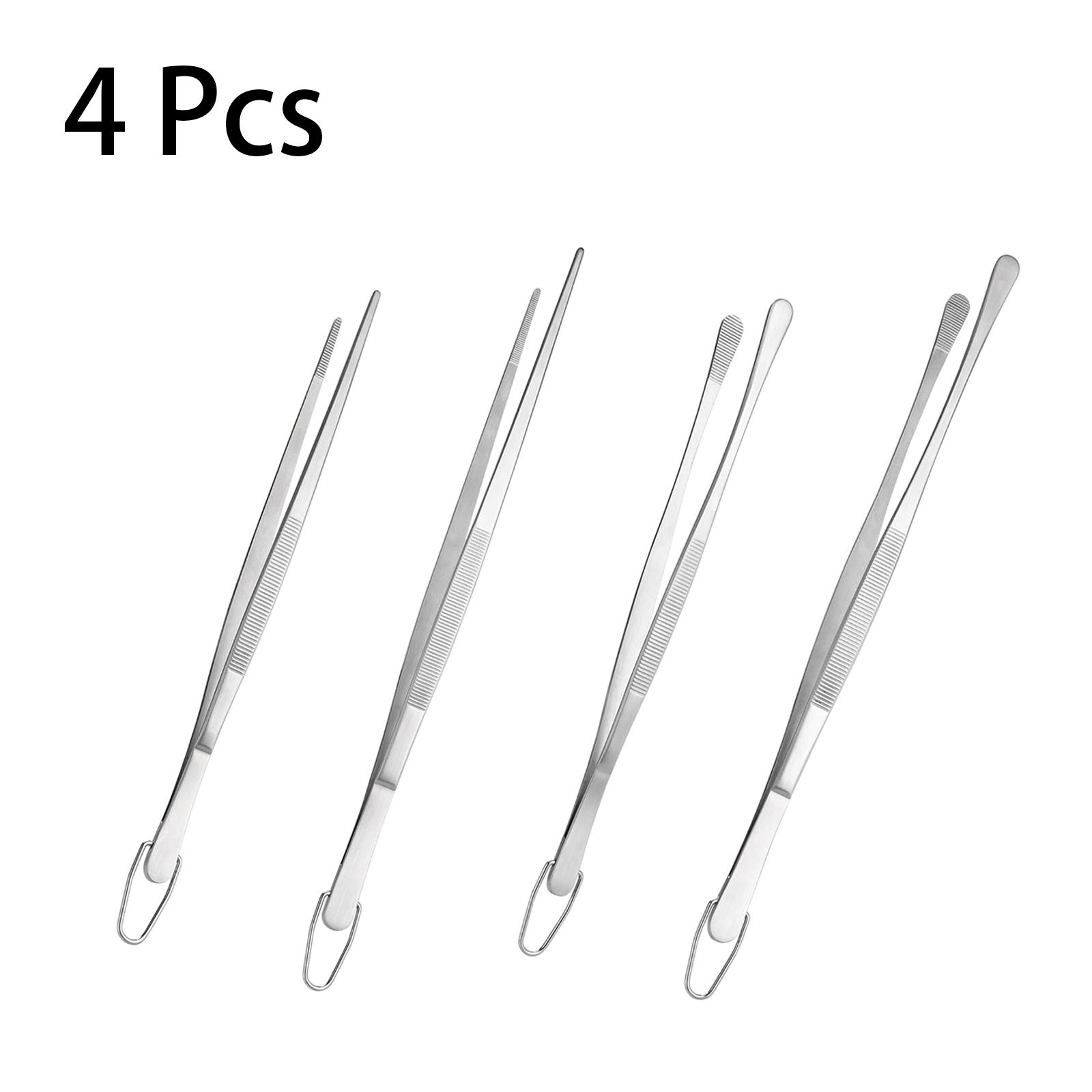 4-Pcs Stainless Steel Food Tongs Heat Resistant for BBQ Grill Cooking Baking Serving Frying Plating Sturdy Kitchen Gadget for Renters Home Cooks Young Families