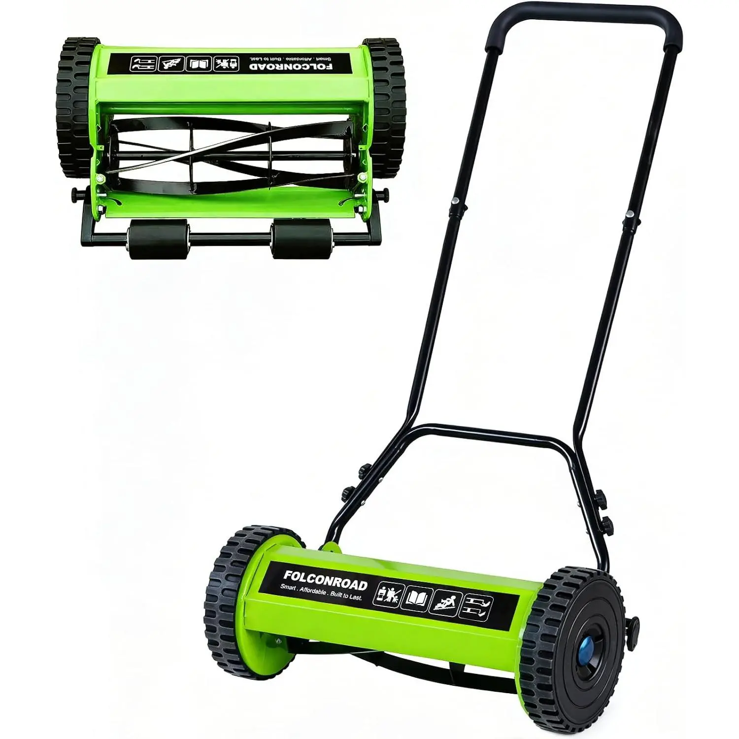 14-Inch 4-Blade Push Reel Lawn Mower, Manual Reel Push Mower, Walk-Behind Lawn Mowers, 5-Position Cutting Height Adjustment for Garden, Yard and Field, Suitable for 1-3 Inches of Grass