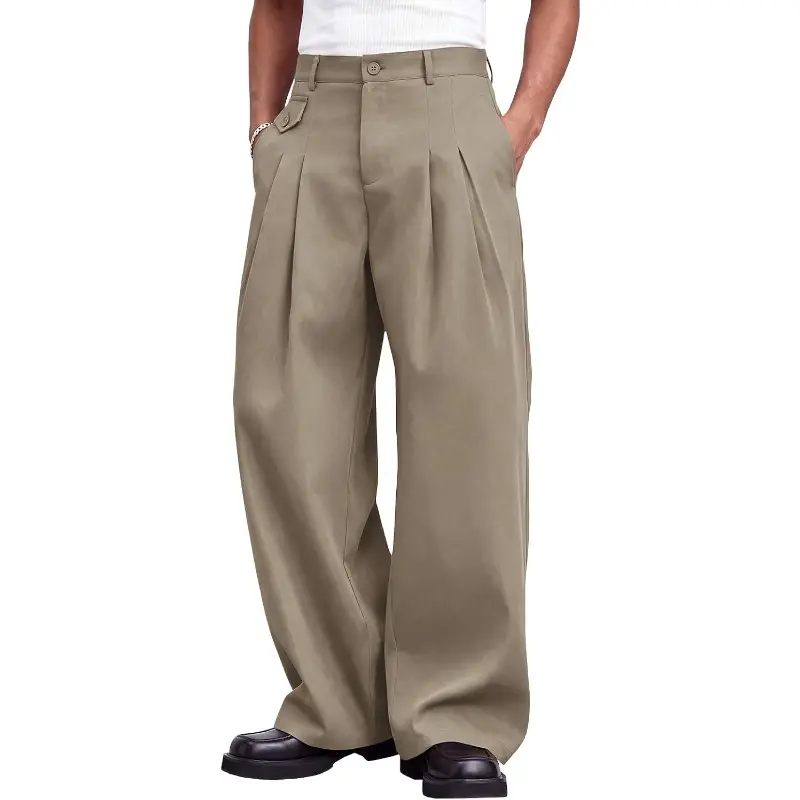 Runcati Mens Baggy Dress Pants Pleated Wide Leg Casual Elastic Waist Slacks | Old Money, Loose Fit, Lightweight, Work Business, Relaxed Fit, Two Side Pockets, 30"/32" Inch Inseam suit trousers