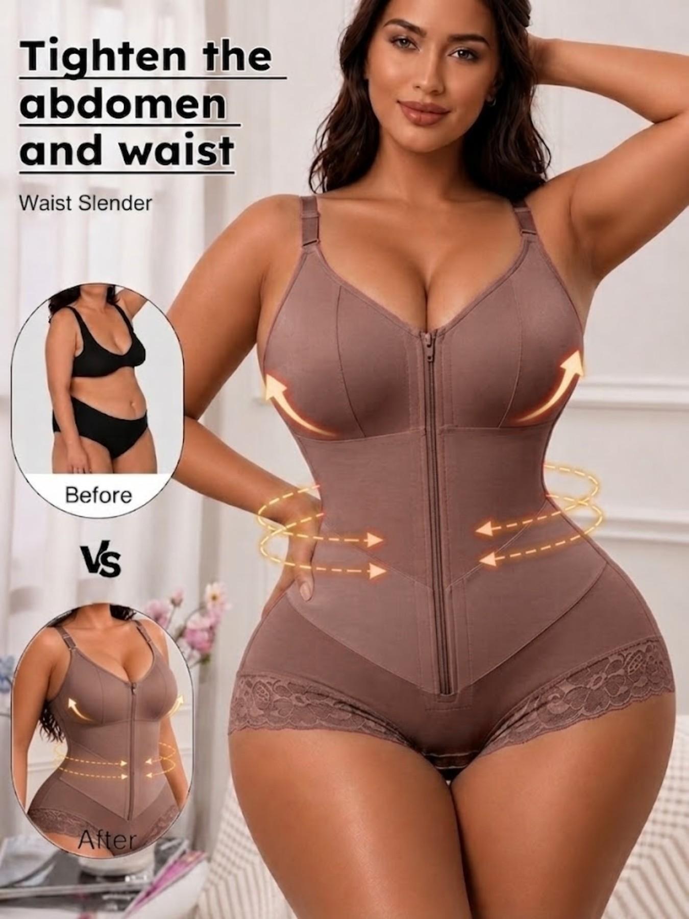 1 Count Women's Comfortable Smooth High Compression For Women Full Body Shaperwear, Colombian Shapewear, Fajas, Butt Lifting And Tummy Control Jumpsuit, Convenient Adjustable Straps Lace Trim Bodysuit, Crafted For Daily Shaping & Skin-Friendly Wear
