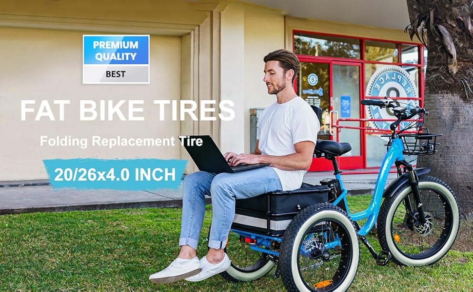 Hycline Fat Bike Replacement Tire/White: 20x4.0/26x4.0 Inch Puncture Resistant Folding MTB Bicycle Tires, All Terrain High-Density Bike Tires with Street or Trail Riding Cycling e bike bikes