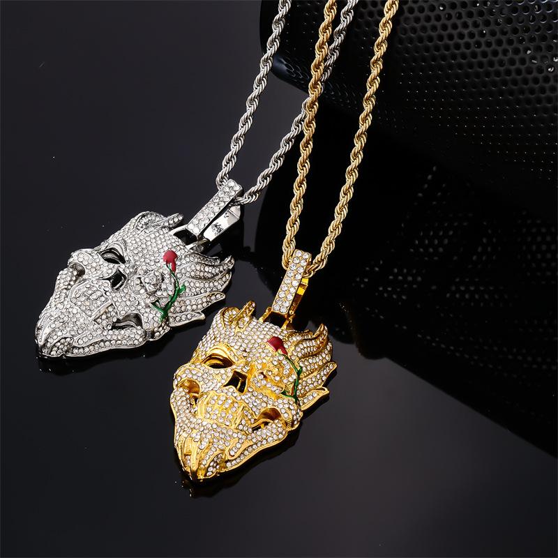 Halloween Skull Hip Hop Necklace Exaggerated Diamond Pendant Cuban Chain Trendy Personalized Accessory for Men Women Gothic Jewelry Gift
