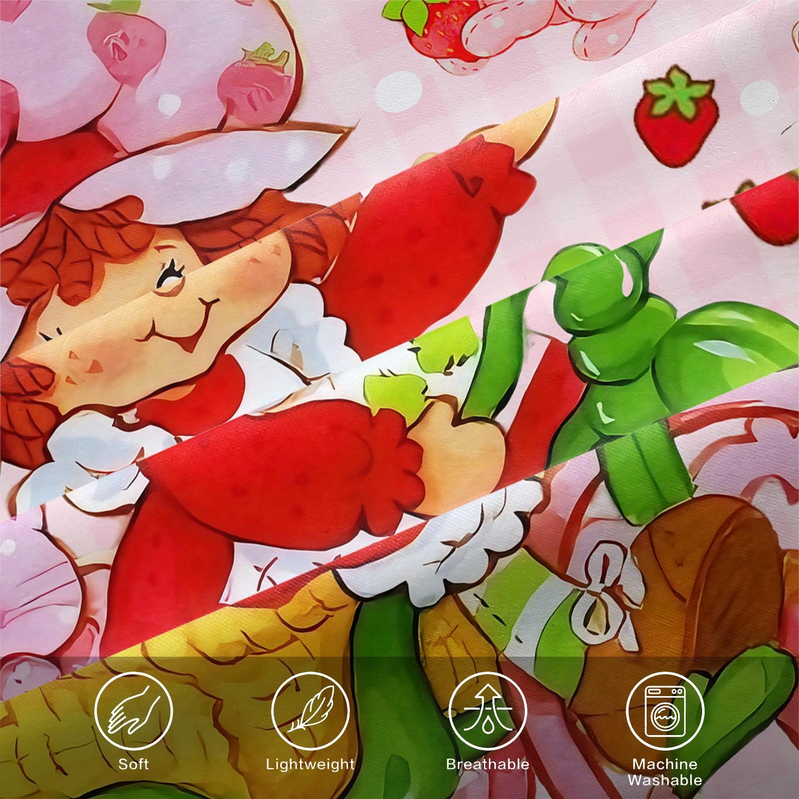 Strawberry Sweetheart Fitted Sheet Set & 2 Pillowcases No Core, Pink White Plaid, Pink Cat & Full Print Strawberry Design, Soft Anti-Slip Wrinkle-Resistant, Fairy-Tale Girls Room, Kids Room Decor Gift Choice