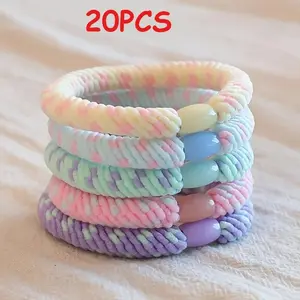 20pcs Five Women's Colored Hair Ties Dopamine colored headband with high elasticity, rubber band, ice cream colored headband
