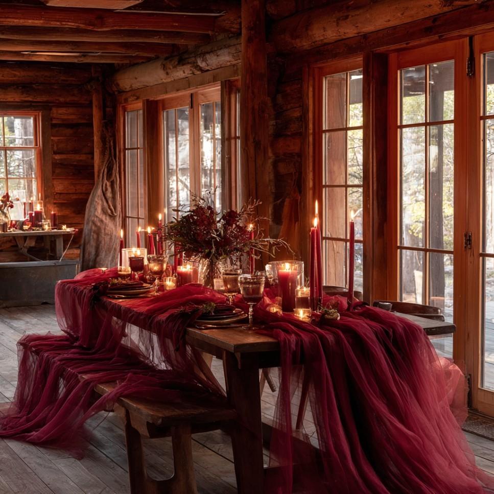 One roll, 12.6 inch/1969 inch extra-long burgundy tulle, suitable for wedding ceremonies, parties, holiday decorations, Wedding arch backdrop, decorative arches/tables/ceilings, hanging decorations