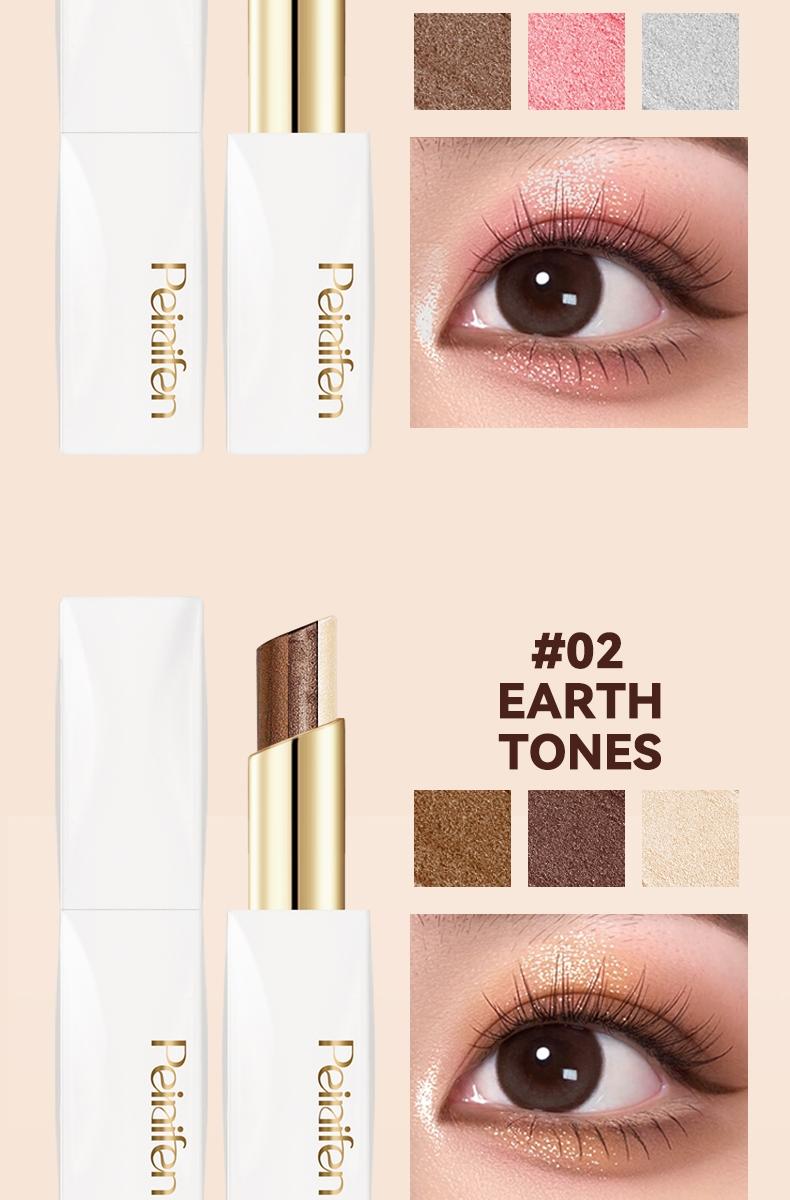 3-Color Shimmer Eyeshadow Stick - Easy Apply, Long Lasting for Natural Eye Looks