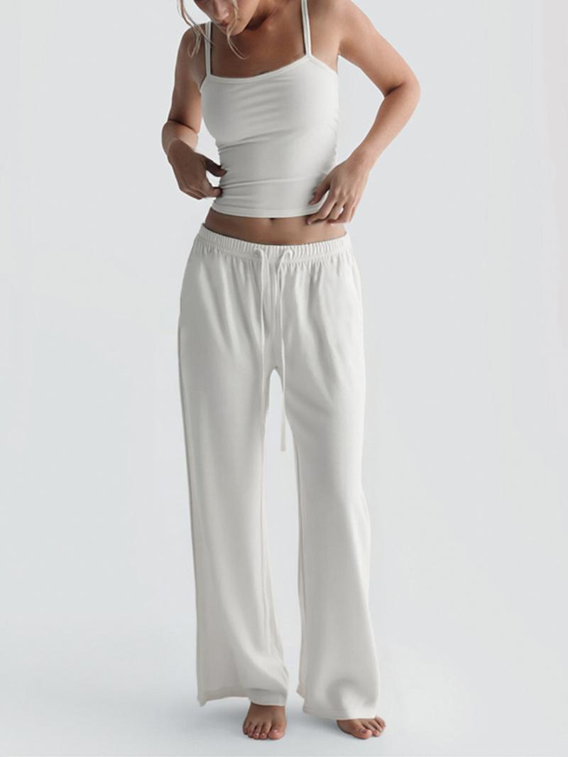 Two-Piece Set Women's Solid Color Cami Top & Pants, Casual Sleeveless Top & Pants for Daily Wear, Ladies Summer Clothes, Soft Set