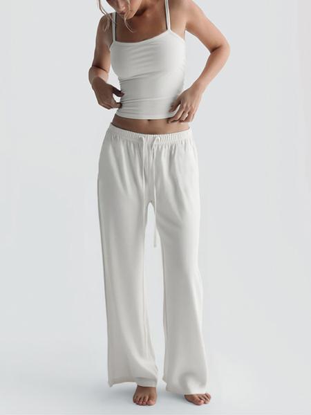 Two-Piece Set Women's Solid Color Cami Top & Pants, Casual Sleeveless Top & Pants for Daily Wear, Ladies Summer Clothes Two-Piece Set Women's Solid Color Cami Top & Pants, Casual Sleeveless Top & Pants for Daily Wear, Ladies Summer Clothes