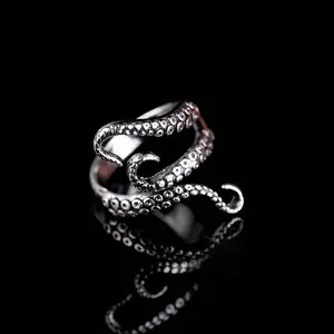 Titanium Steel Octopus Rings Gothic Deep Sea Monster Squid Finger Punk Tentacles Ring Adjustable Size Personality Jewelry Gift